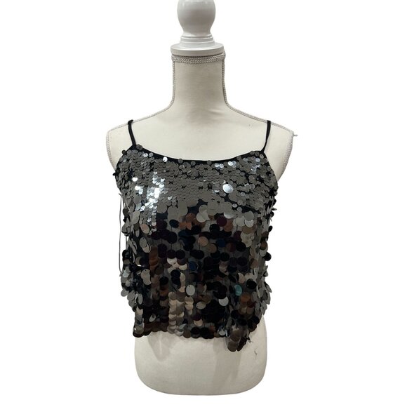 SKIES ARE BLUE Black Silver Sequin Tank Top Size XS NEW New with tags - Picture 1 of 5